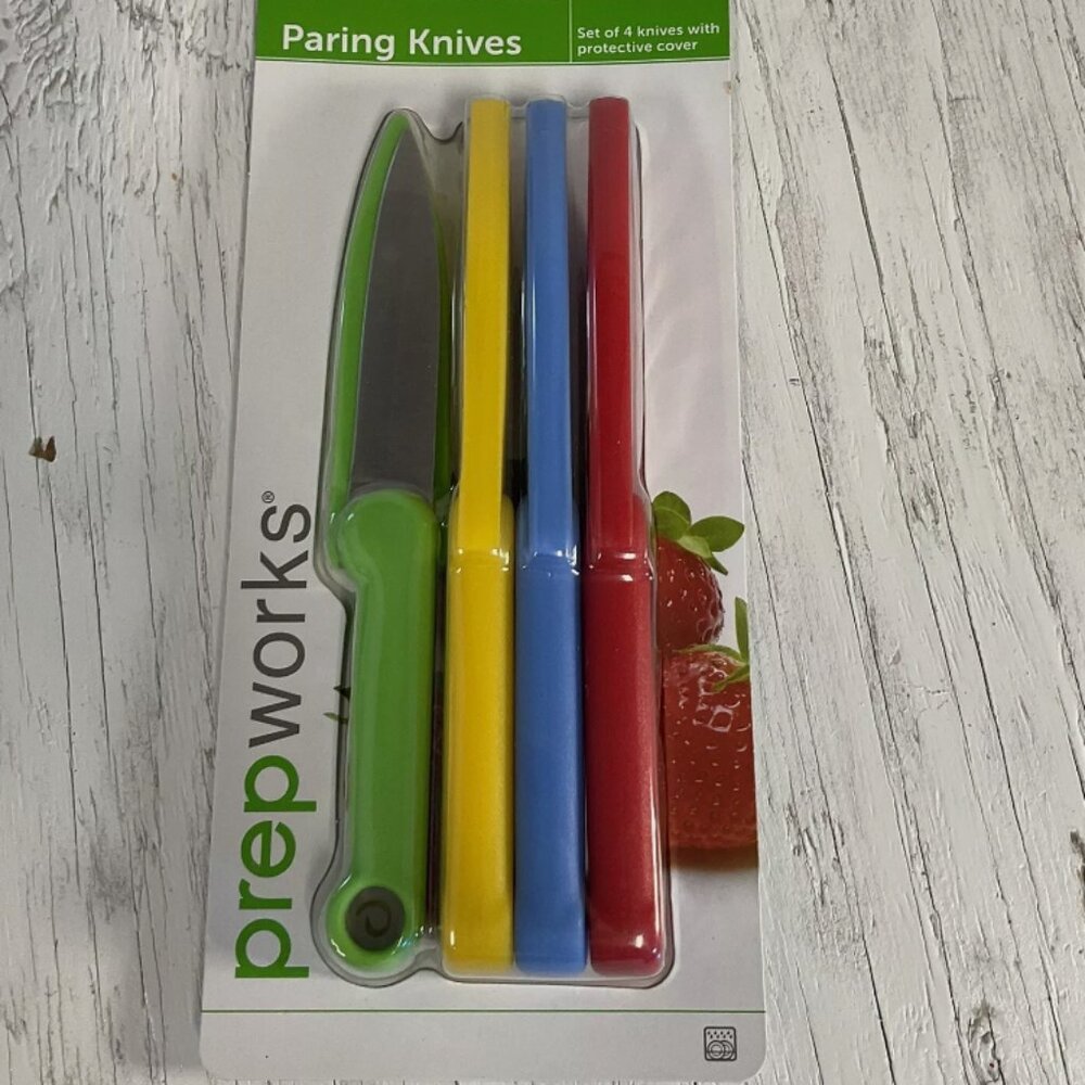 Progressive Paring Knives Set Of 4 Multi Color Handles Covers 3.5" blade 7.25”